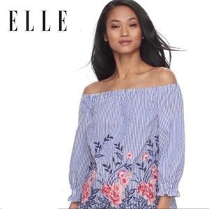 ELLE Embroidered Floral Off The Shoulder Top